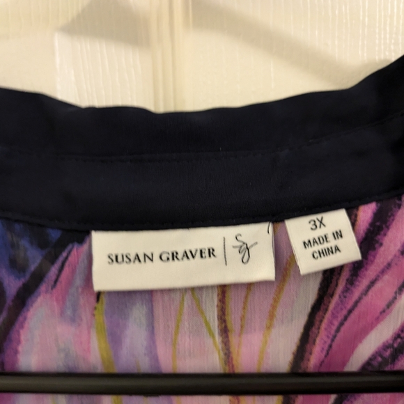 Susan Graver sheer, button down blouse with 3/4 sleeves, size 3X - Picture 6 of 11